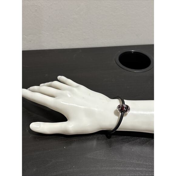 PANDORA Murano Purple Blossoms Extra Large Charm In Sterling/ Leather Bracelet - Picture 1 of 7